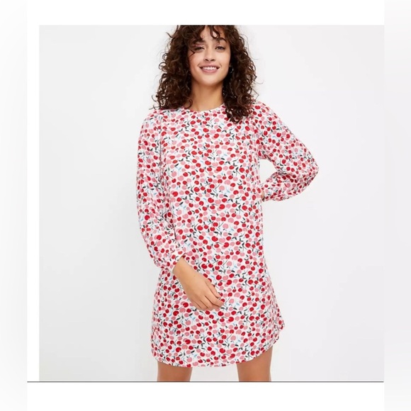 Loft Ann Taylor Dress Medium Cottage Cherry Balloon Sleeve Swing Dress Red - Picture 1 of 9
